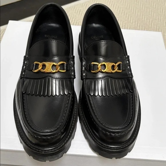 CELINE Margaret Loafer with Triomphe Chain in Polished Black Leather - Picture 13 of 16